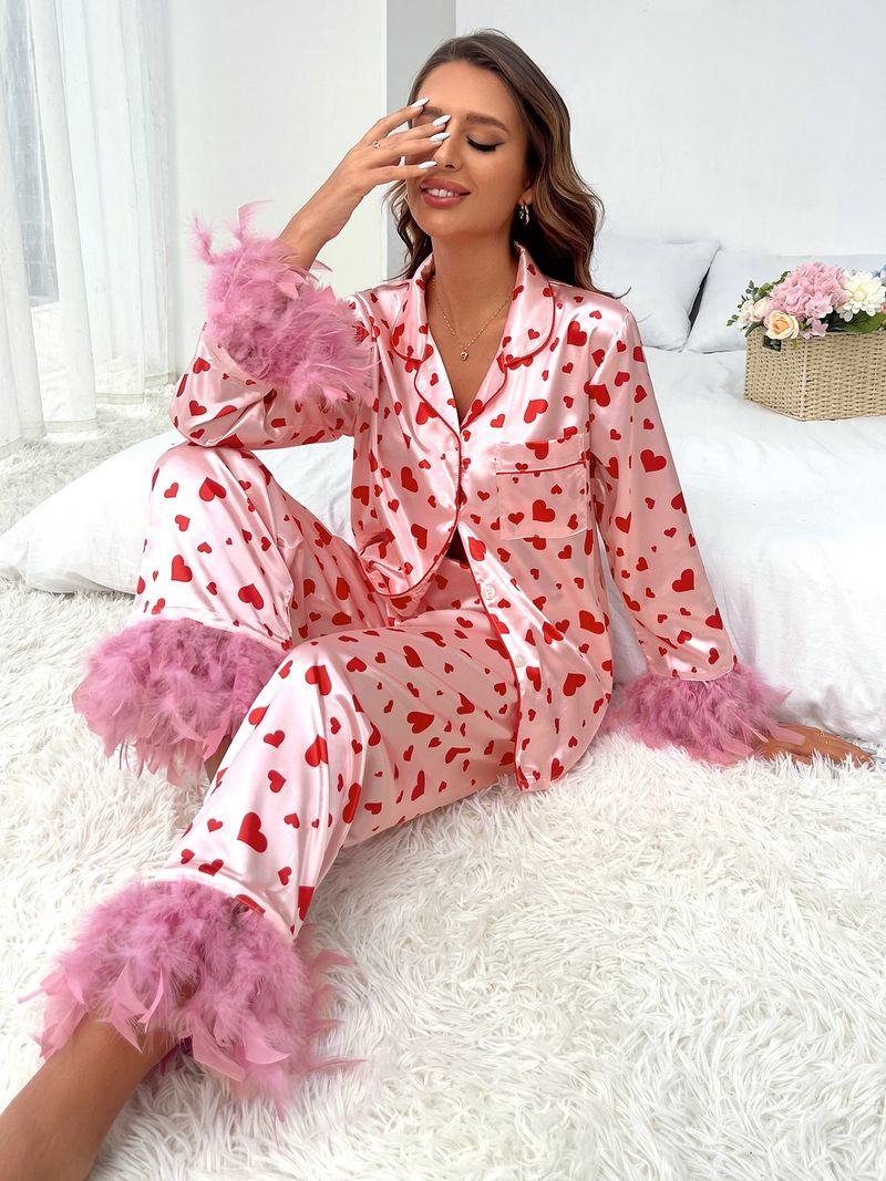 Women's Valentine's Day sweet love print casual pajamas_voghion.com