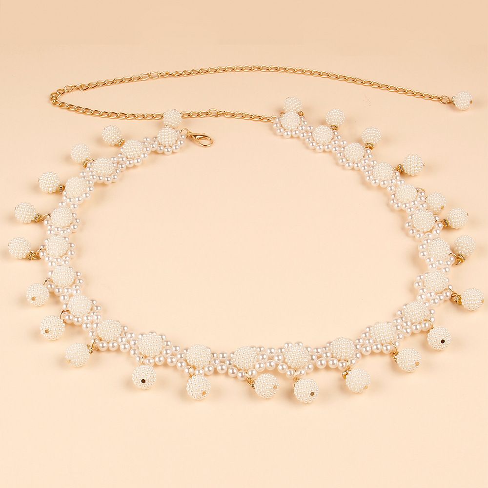 HEIßER Metallperle Dekoratives Hemd zum Binden, handgefertigt, gewebte Kette, Blumenmuschel, personalisierter goldener Damengürtel_voghion.com