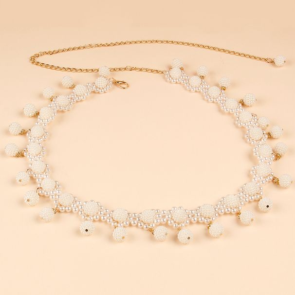 HEIßER Metallperle Dekoratives Hemd zum Binden, handgefertigt, gewebte Kette, Blumenmuschel, personalisierter goldener Damengürtel_voghion.com