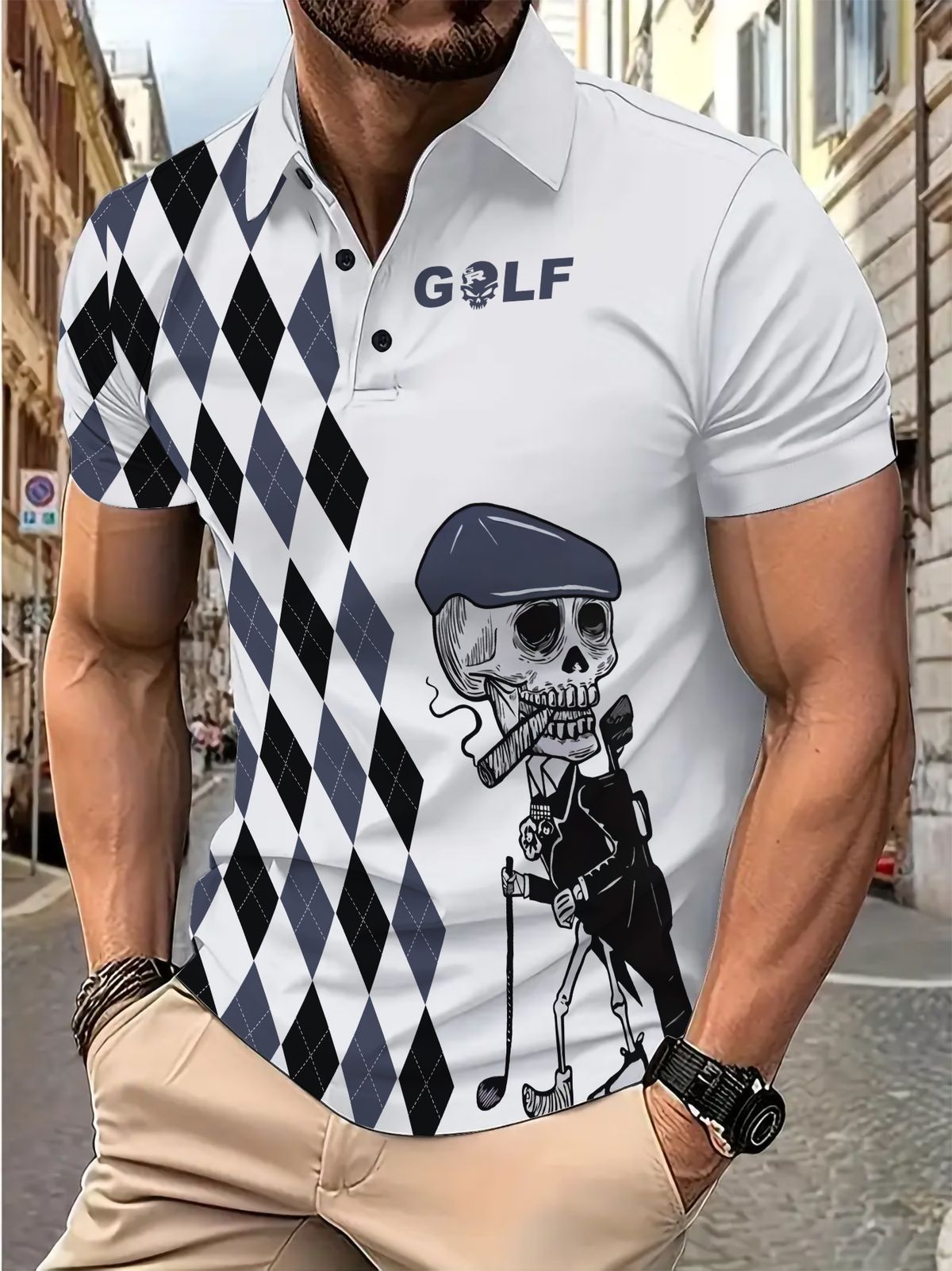 Sommer-Poloshirt für Herren mit 3D-Druck, kurzärmliges Sporthemd mit Reversknopf für den Außenbereich_voghion.com