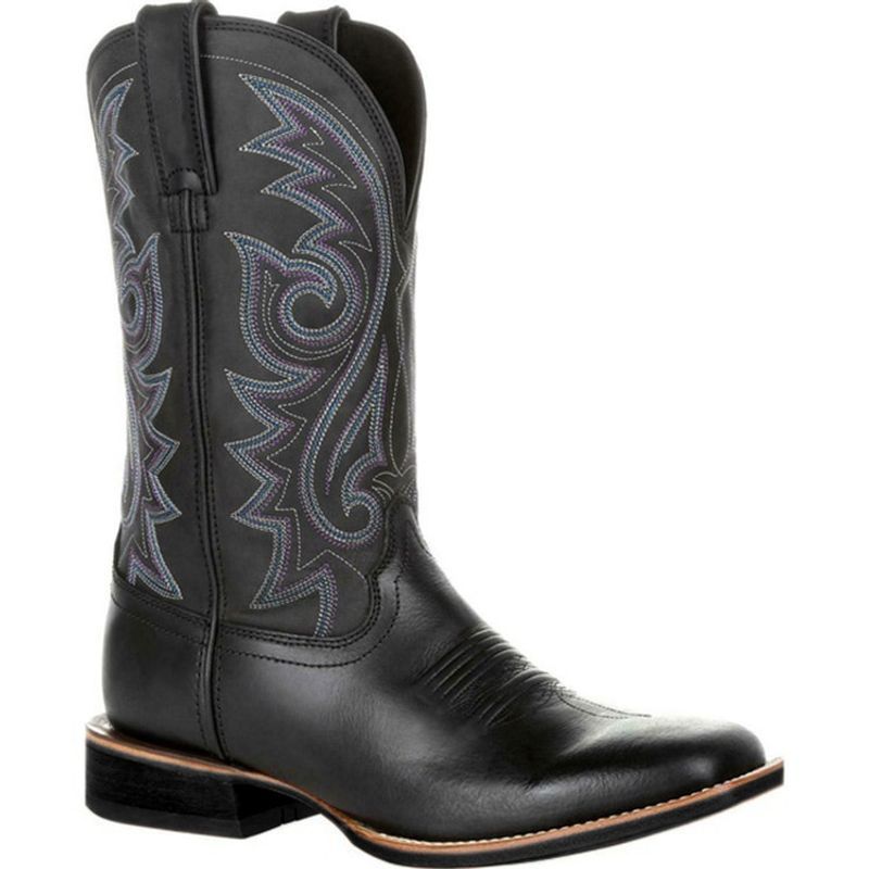 High barrel embroidery retro sleeve men's and women's wide head Western cowboy boots_voghion.com