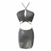 Spicy Sexy Style Nightclub Shiny Silver Hollow Out Strapless Crop Top + Tight Bodycon Skirt Set For Women_voghion.com