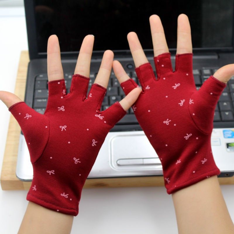 plush Lined Warm Half Two Fingers Touch Screen Female Students Writing Fingerless Work Gloves_voghion.com
