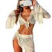 Damenbekleidung Mesh Langarm Cover Up Badeanzug Strand Bikini Split Badeanzug Damen Vierteiliges Set_voghion.com
