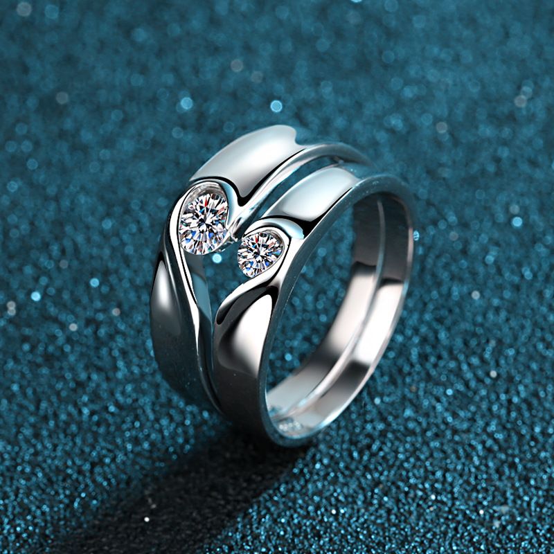 Anello di coppia in argento sterling 2020 con moissanite, Love In Heart 520, regalo di San Valentino_voghion.com