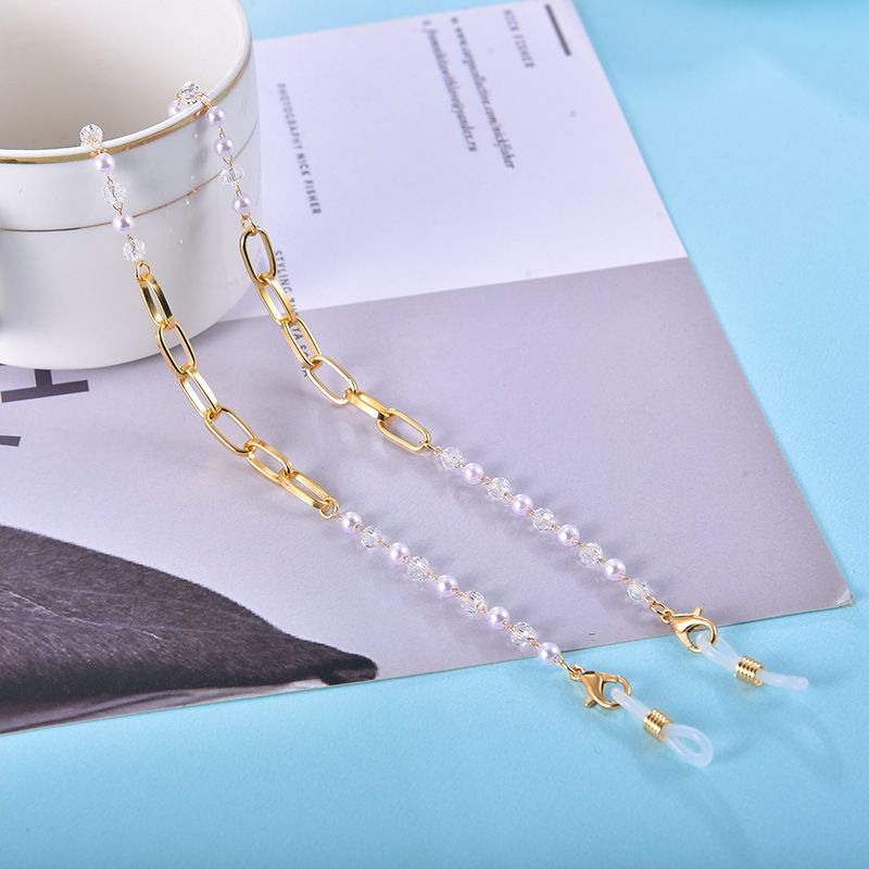 Catena per occhiali da collo con chiusura a perla di cristallo, alla moda, antiscivolo, per donne_voghion.com