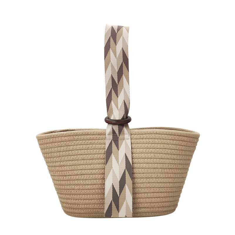 Borse da donna Nuovo stile Moda semplice Corda di cotone intrecciata Borsa a mano da donna Borsa a mano in nastro rosso Borsa di paglia_voghion.com