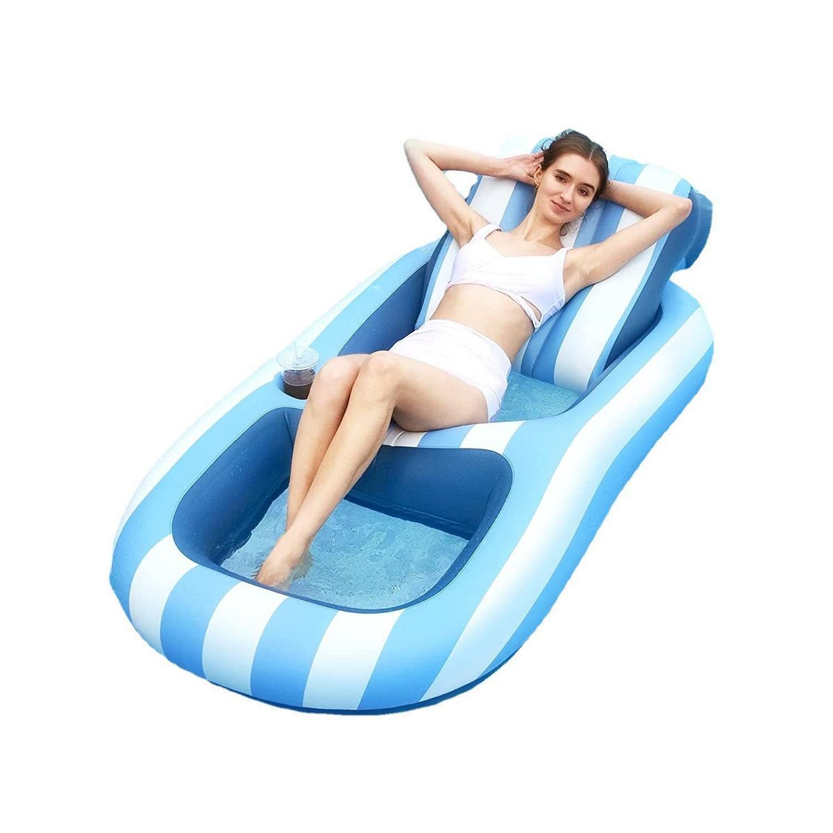Inflatable Swimming Pool Striped Lounge Chair Water Mesh Floating Bed Adult Backrest Hammock Cloth Cover Floating Row_voghion.com