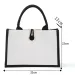 Black/White Large Capacity Canvas Handbag Burlap Shopping Bag Foldable Travel Storage Organizer Eco-Friendly Grocery_voghion.com