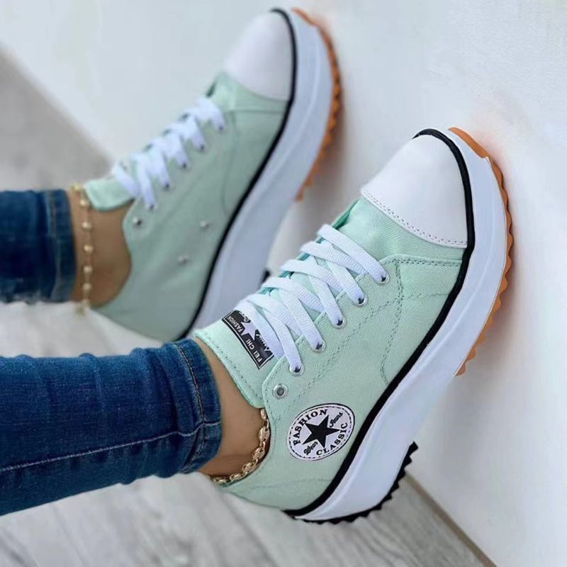 Modische Plateauschuhe für Damen, erhöhte Schnürschuhe aus Canvas mit hohem Schaft für Damen_voghion.com