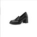 Sheepskin Version~ Commuting High Heels For Women Black Slip-On Genuine Loafers Simple British Style Small Leather Shoes_voghion.com