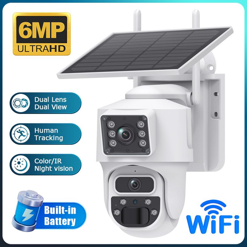 4G Solar Camera 6MP HD Full Color Outdoor Surveillance Lens Dual Screen Wifi Solar Camera_voghion.com