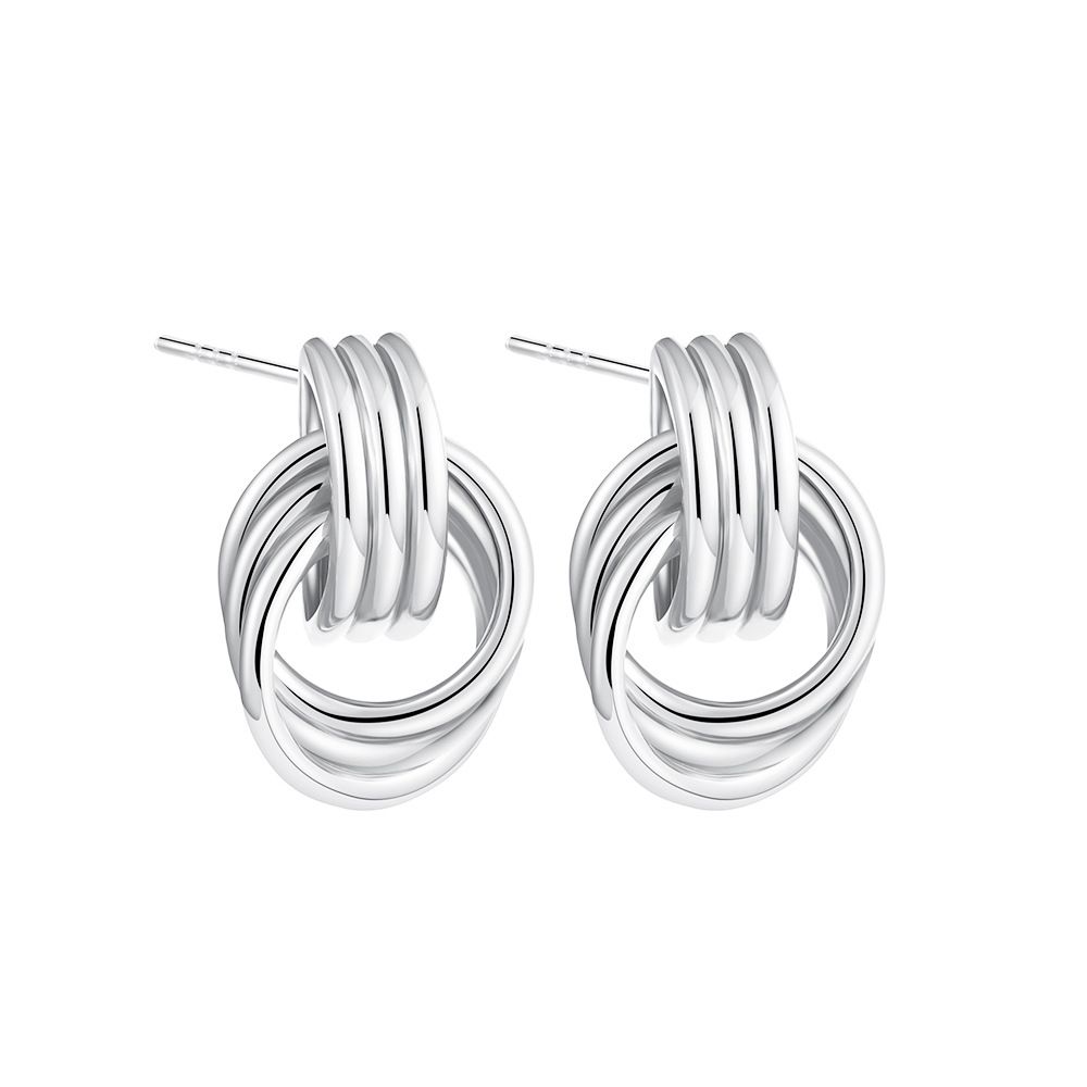 Set di gioielli da donna, alla moda, con orecchini coordinati in oro e argento irregolari, tridimensionali, a doppio anello, semplici orecchini a spirale._voghion.com