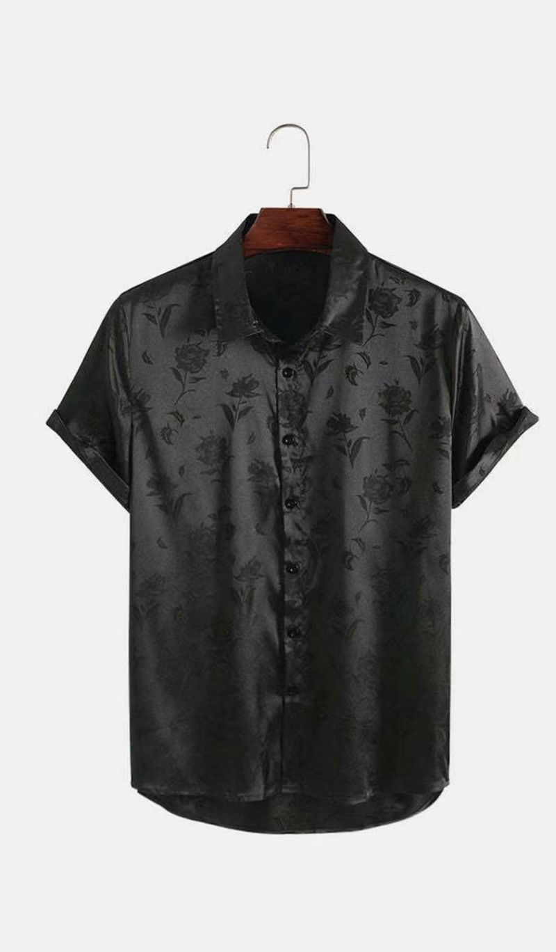 Men's Short-sleeved Shirt With High-end And Fashionable Style, Embossed Jacquard Lapel Button, Men_voghion.com