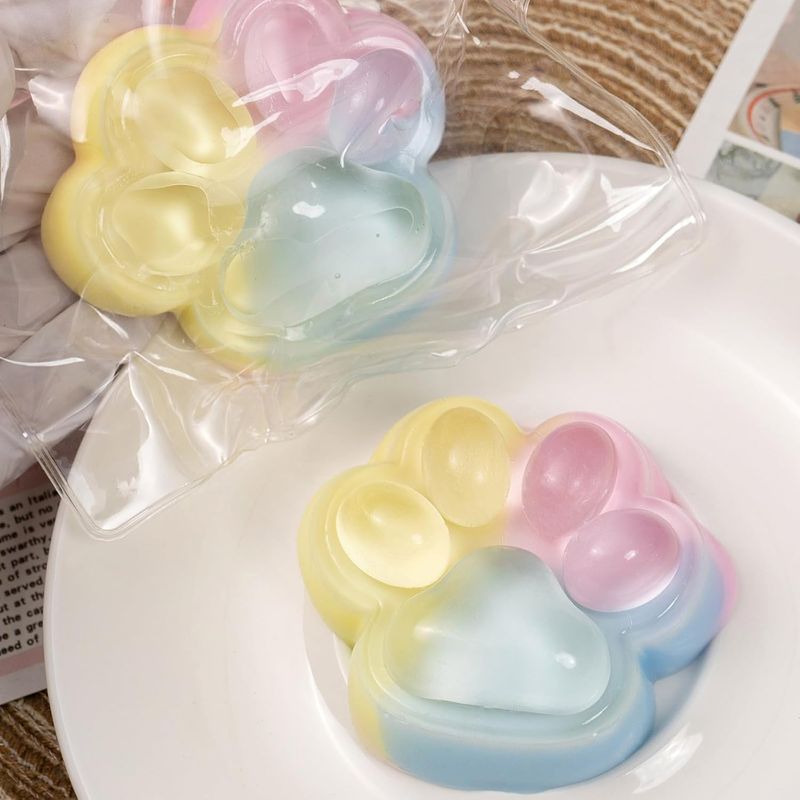 2 stuks squishy kattenpoot knijpspeelgoed, zachte gelei kattenpoot knijpspeelgoed, sensorisch fidget decompressiespeelgoed voor kinderen en volwassenen, 3-kleurige regenboog kattenpoot_voghion.com