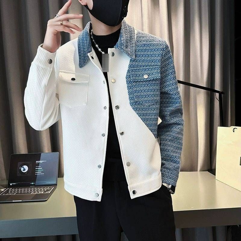 Men's Stylish Faux Leather Bomber Jacket - Trendy Oversized Zip-Up Coat With Stand Collar, Casual Streetwear For Autumn & Spring (Black/White)_voghion.com