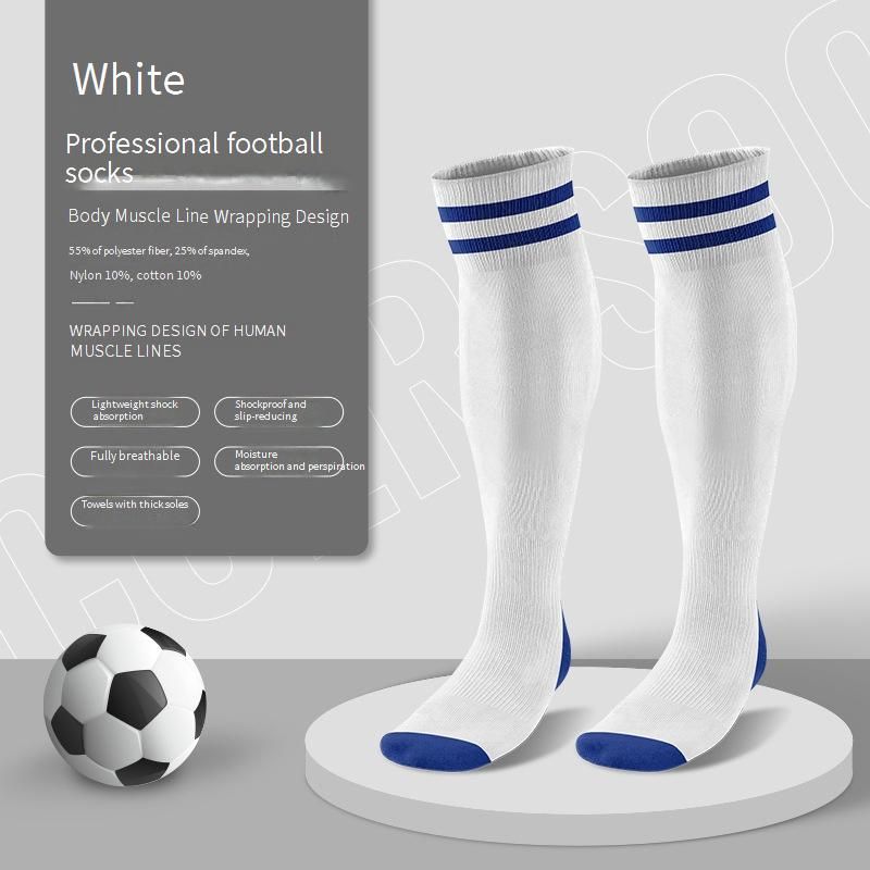 Calzini da calcio traspiranti con fodera in spugna - Calzini sportivi lunghi fino al ginocchio per bambini e adulti, antiscivolo, traspiranti, design a righe_voghion.com