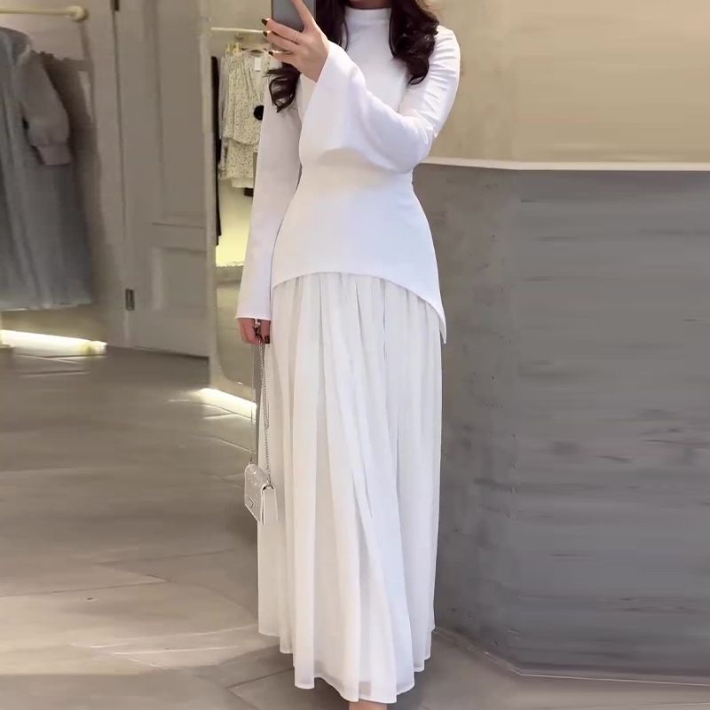Women's Clothing solid color slim fashion two piece long sleeved dress_voghion.com