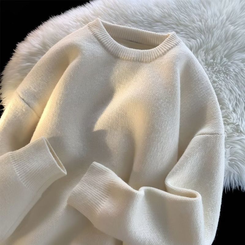 Sweater autumn and round neck thick knit men's trendy brand winter wool warm inner layer base sweater_voghion.com