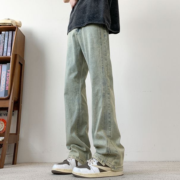 Hi Tao Elasticity Micro Pull American Splicing Style Men's Cowboy Pants High Street Trend Brand New Spring_voghion.com