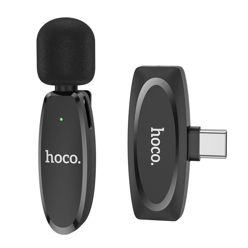 Microfono Lavalier wireless HOCO L15 per iPhone Android 2.4GHZ Mini microfono portatile per registrazione audio e video Trasmissione in diretta_voghion.com