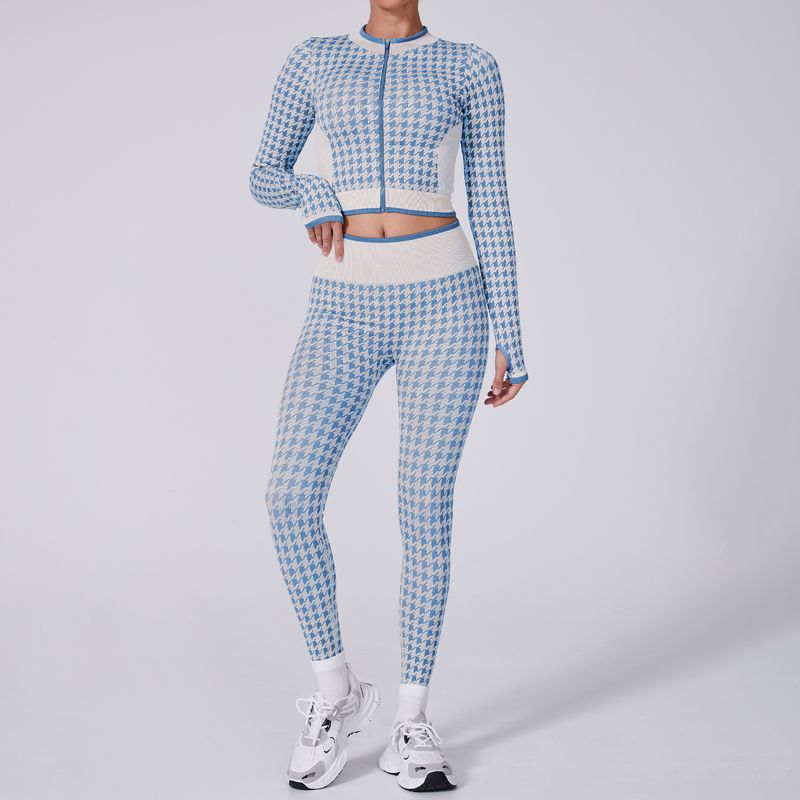 Women's Clothing Houndstooth Sportswear Jacket Yoga Suit High End Women's Fitness Casual Women's High Waist Yoga Pants_voghion.com