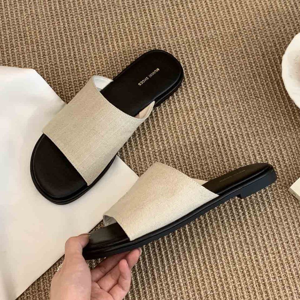 Leinenpantoffeln für den Sommer im Freien, neuer Stil für koreanische Sandalen für Damen, lässige flache Strandschuhe für den Feenurlaub_voghion.com