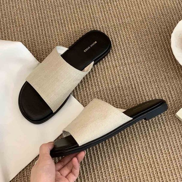 Leinenpantoffeln für den Sommer im Freien, neuer Stil für koreanische Sandalen für Damen, lässige flache Strandschuhe für den Feenurlaub_voghion.com