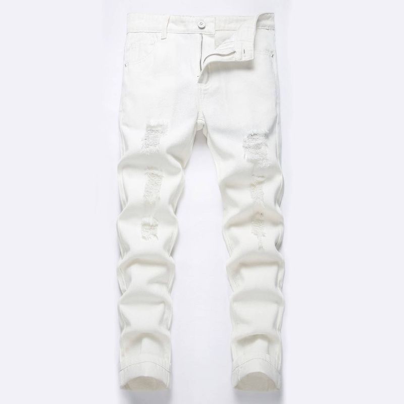 Young Boys Clothing White Stretch Straight Denim Trousers_voghion.com
