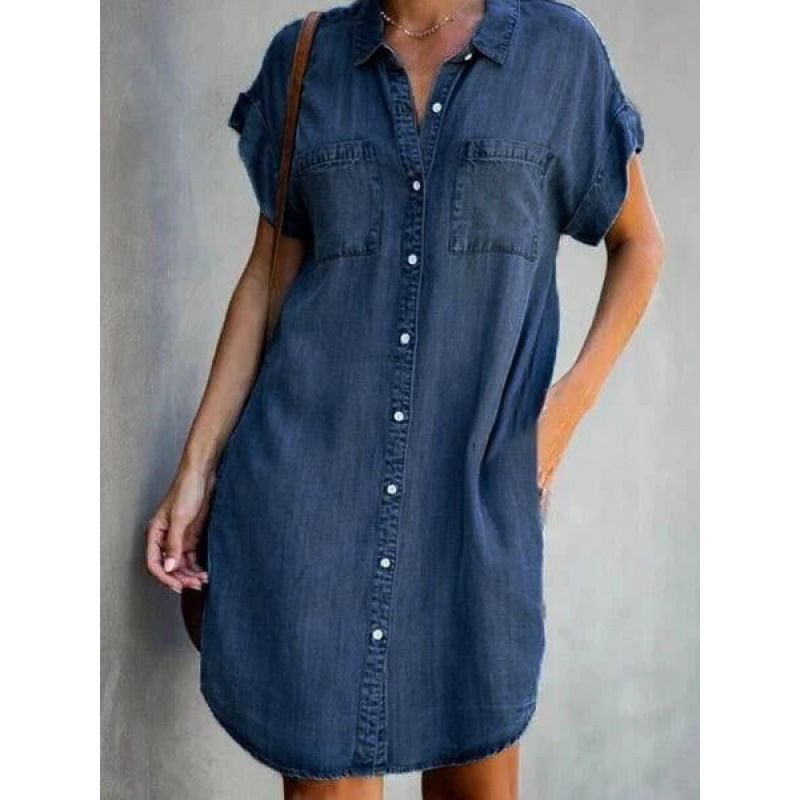 Abbigliamento Donna Abito slim in denim a maniche corte MIDI_voghion.com
