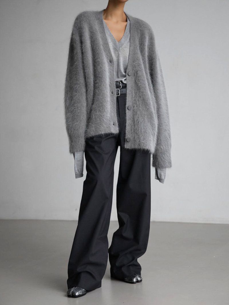 Damenbekleidung Frühling und Herbst Nerz Strickjacke Lazy Style Lockere Pulloverjacke, weicher Langarmpullover_voghion.com