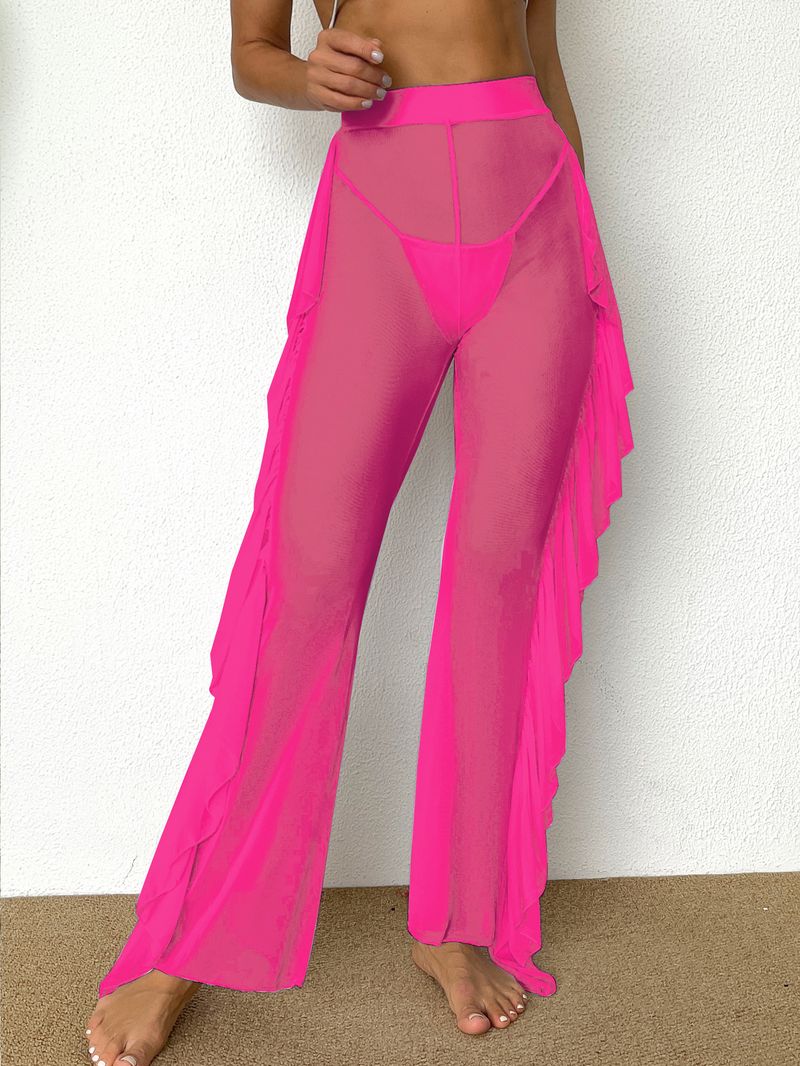 Women's Clothing Pure Color Mesh Quick Drying Trousers Sexy Bikini Beach Cover Up Swimsuit Female_voghion.com