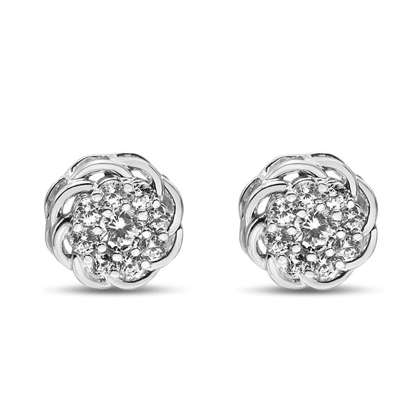 .925 Sterling Silver 1/2 Cttw Round Diamond Cluster Openwork Floral Halo Stud Earrings (I1-I2 Clarity, I-J Color)_voghion.com