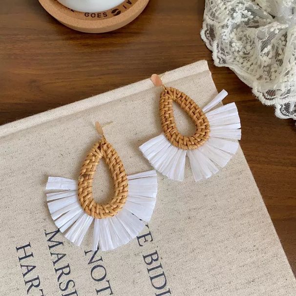 Summer Beach Vacation Style Rattan Fan-Shaped High-End Exaggerated Temperament Earrings Bohemian Unique Ear Accessories_voghion.com