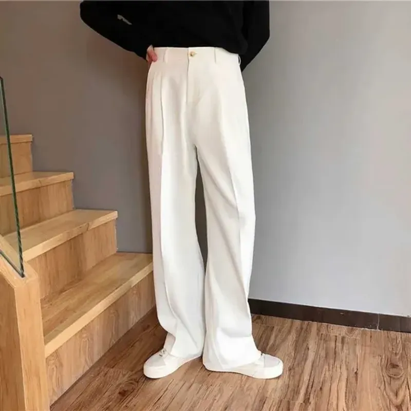Herren Jeans Herren Chinos Weiß Y2K Formelle Kleidung Anzughose Solide Baggy Lässige Hose mit weitem Bein und geradem Bein für Damen_voghion.com