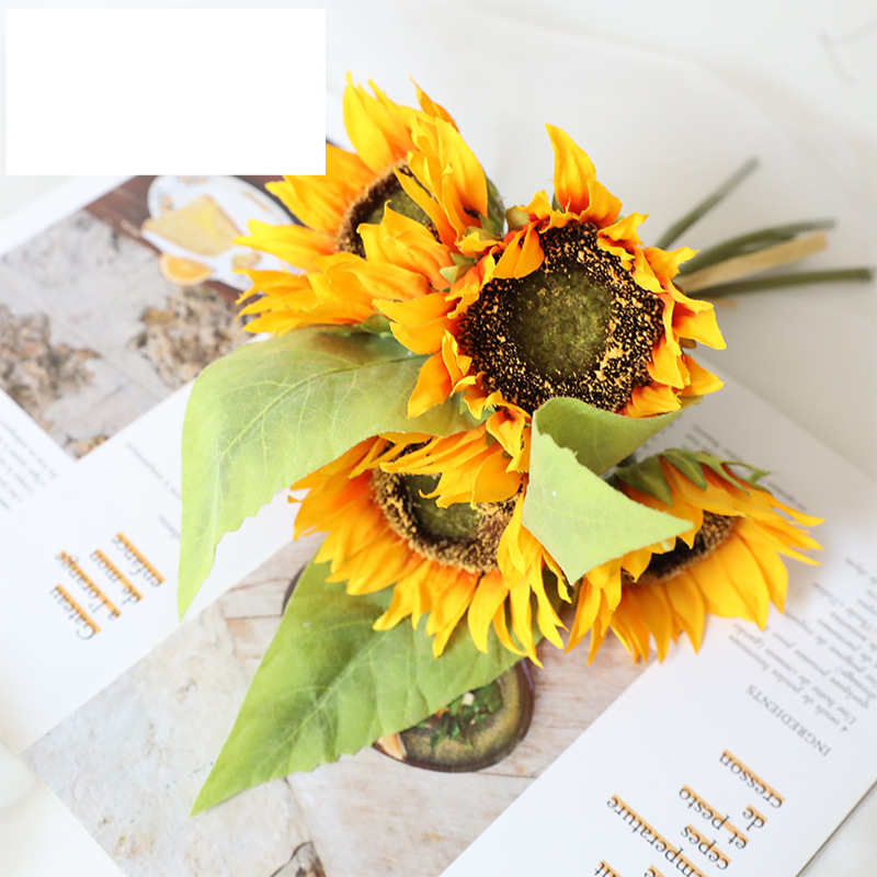 INS artificial flower sunflower bouquet simulation flower manufacturer green plant wholesale wedding decorations cross-border YC1038_voghion.com
