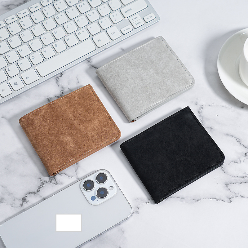 Men's Wallet Card Cases Simple Frosted Soft Leather Short Ultra-thin Wallet With Multi-card Suede Thin Folding_voghion.com