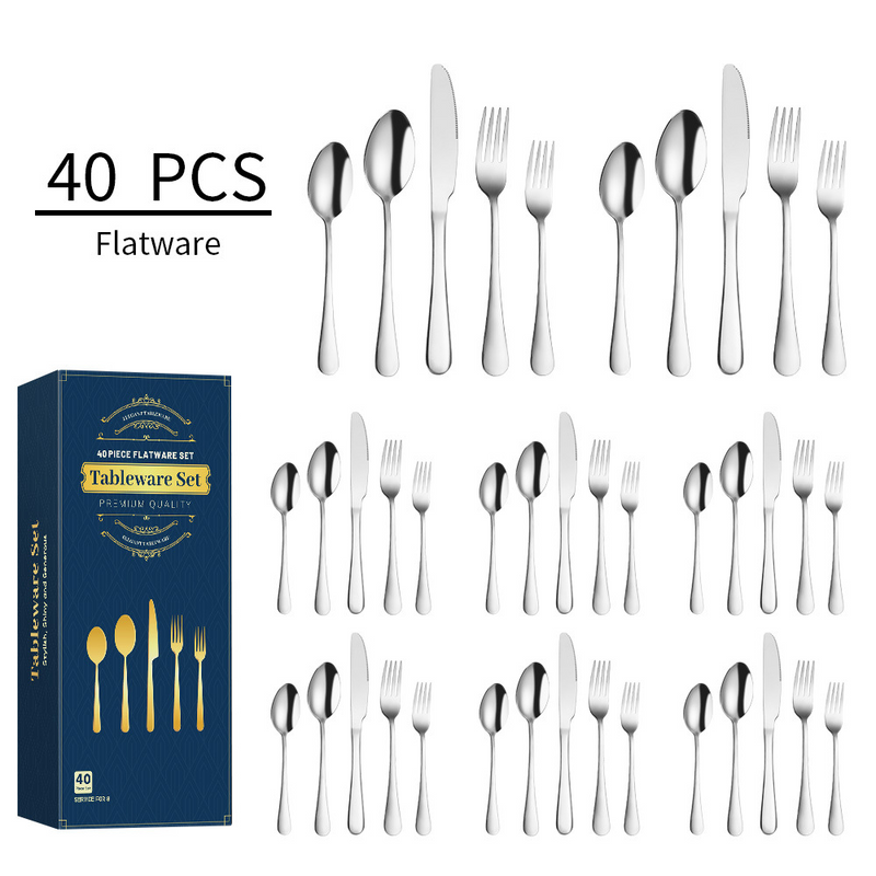 Five Component 40 Piece Set Western Dessert Steak Knife Fork Spoon Stainless Steel Tableware Set_voghion.com