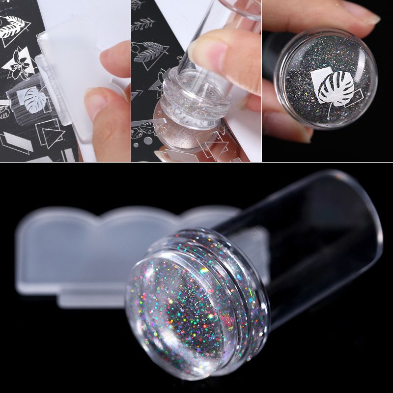 Conjuntos e kits de carimbos para arte em unhas, ferramenta de impressão a laser transparente com capa, carimbo com alça colorida, cabeça de carimbo a laser de silicone com cor fantasia_voghion.com