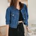 Retro Hong Kong Style Women's Denim Jacket - Short Sleeve Slim Fit Washed Casual Top For Spring Summer_voghion.com