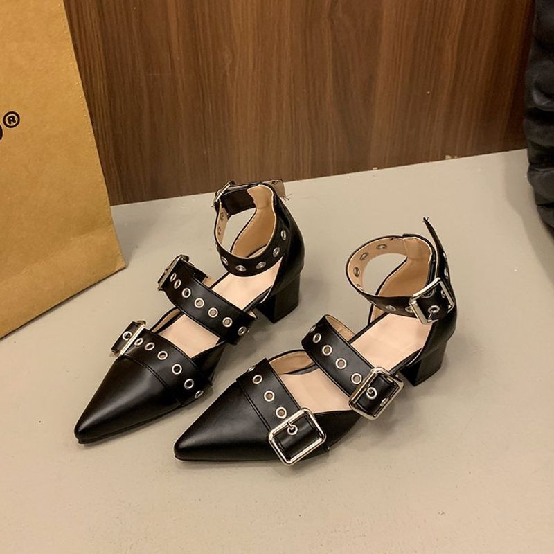 Riemchensandalen mit dickem Absatz für Damen – Römische Gladiator-Schuhe mit Nieten an der Spitze und mittlerem Absatz_voghion.com