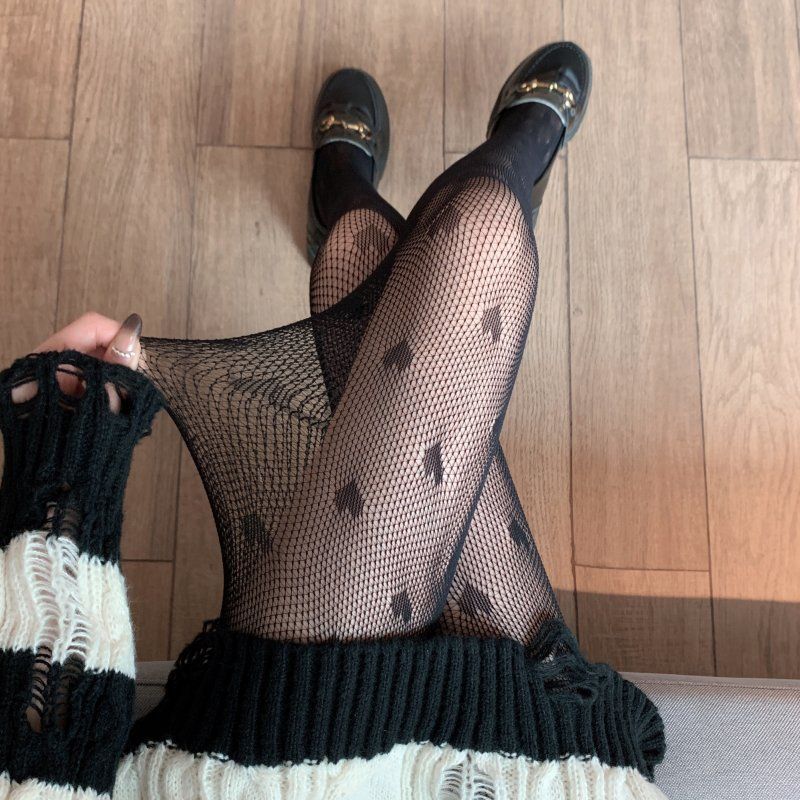 Sexy Heart Hollow Fishnet Stockings Black Pantyhose Unique Base Layer Tights For Women Autumn_voghion.com