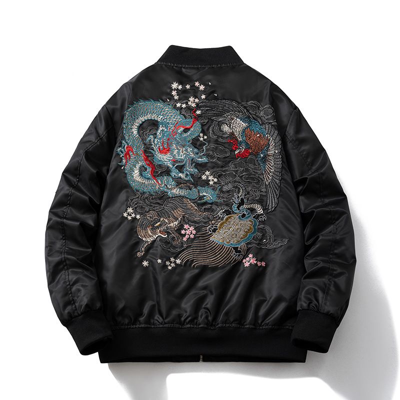 Handgefertigte bestickte Bomberjacke aus Baumwolle – Unisex-Vintage-Baseballmantel im chinesischen Stil mit dickem Futter, lockere Passform für Männer und Frauen_voghion.com