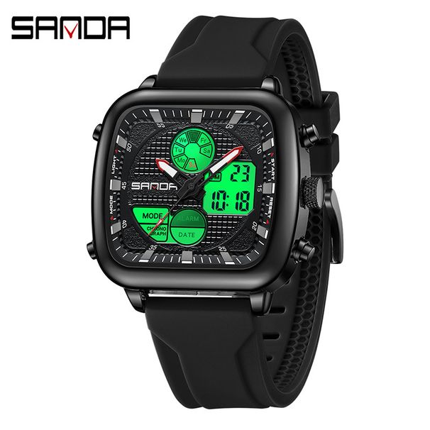 Orologio analogico digitale quadrato unisex con cinturino in silicone, multifunzione, resistente all'acqua, display luminoso per uso sportivo e quotidiano_voghion.com
