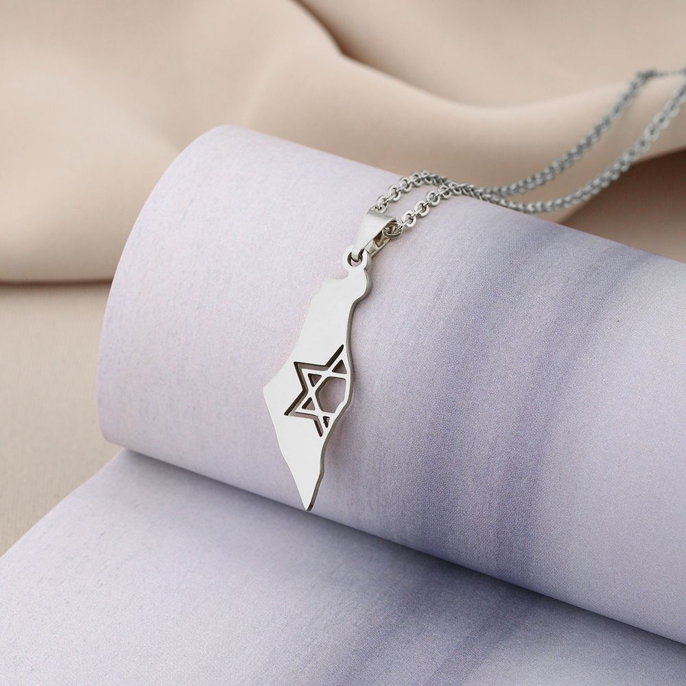 Colar com pingente de estrela israelense de seis pontas – Joias étnicas geométricas em aço inoxidável_voghion.com