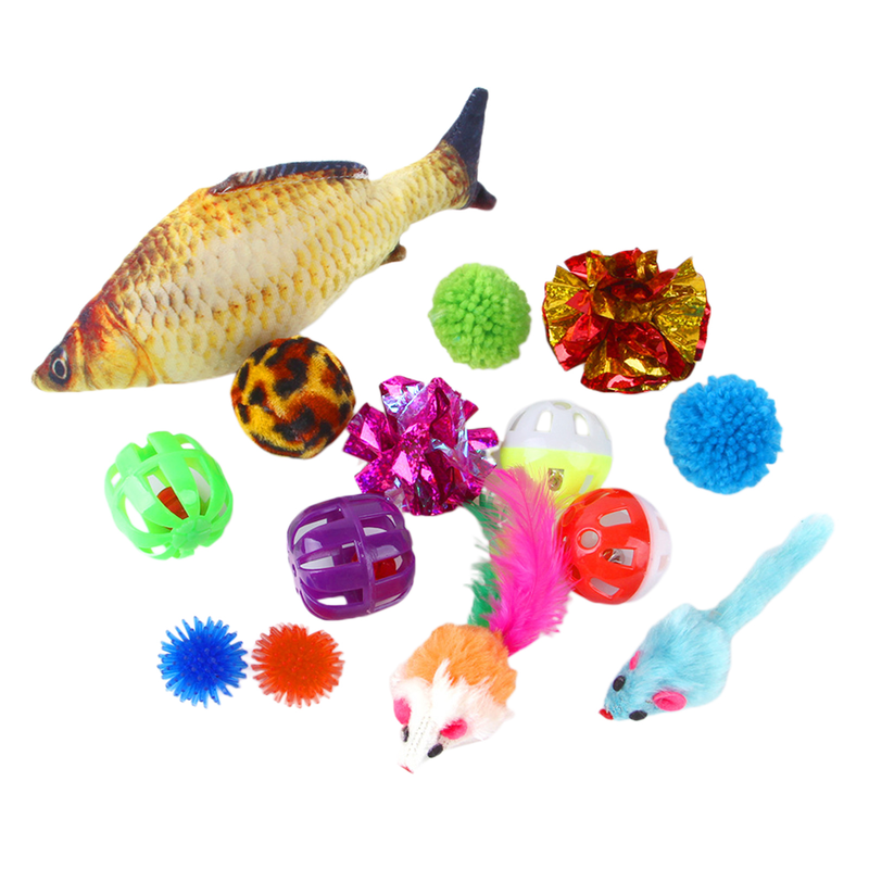 Guangying 14Pcs Cat Toys Fish Mouse Balls Catnip Toy Interactive Toy Cat Teaser Feather Toys Pet Leisure Toys_voghion.com