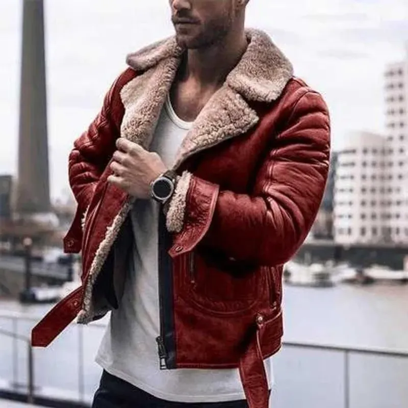 Men's Faux Fur Winter Imitation Biker Motorcycle Zipper Long Sleeve Top Streetwear Leather Jacket Men Coat T221007_voghion.com