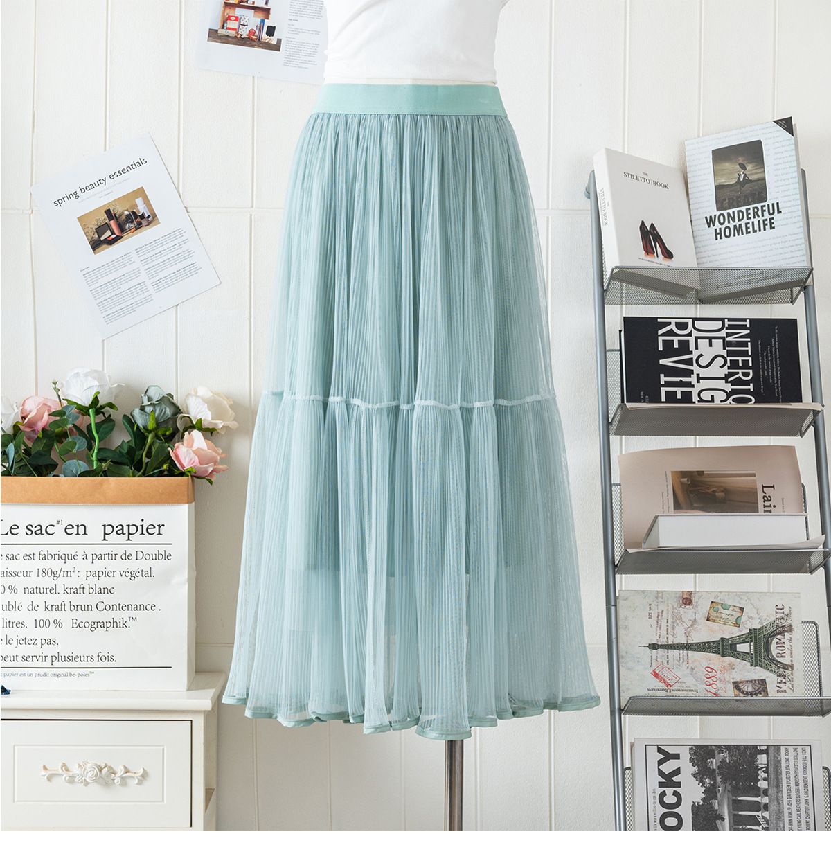 Ženska oblačila Veliko nihajno mrežasto torto krilo krilo ženske pomlad in poletje novo majhno pravljično dolgo krilo Nagubano krilo v liniji_voghion.com