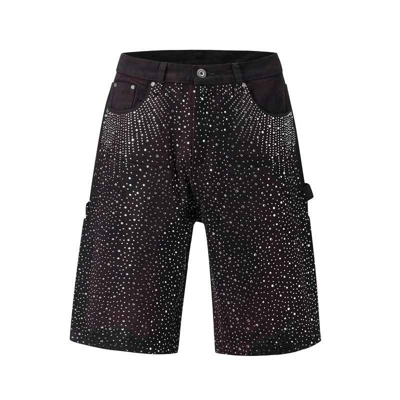 Men's Clothing European And American High Street Diamond-studded Seven-point Shorts With Ink-splashed Dyed Gradient Denim Shorts_voghion.com