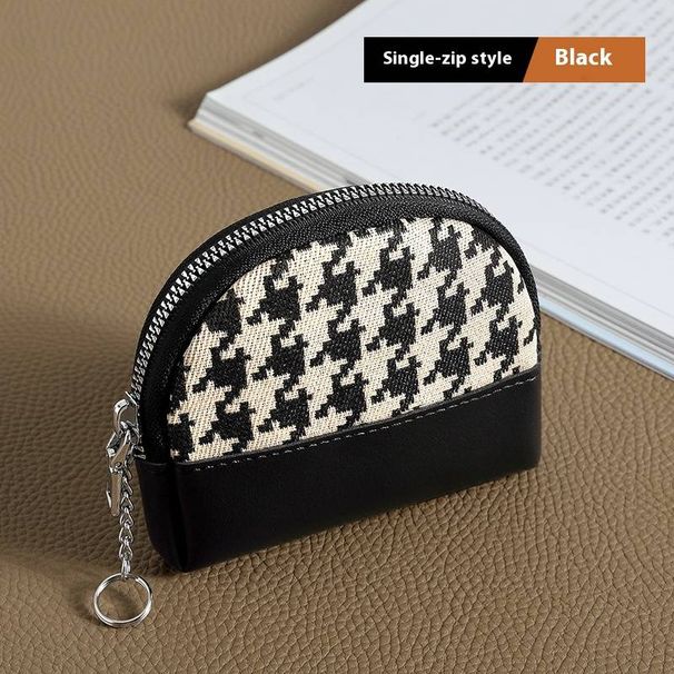 Houndstooth Mini Wallet – Compact & Stylish Coin & Card Holder For Men & Women, Vintage PU Leather With Dual Compartments_voghion.com